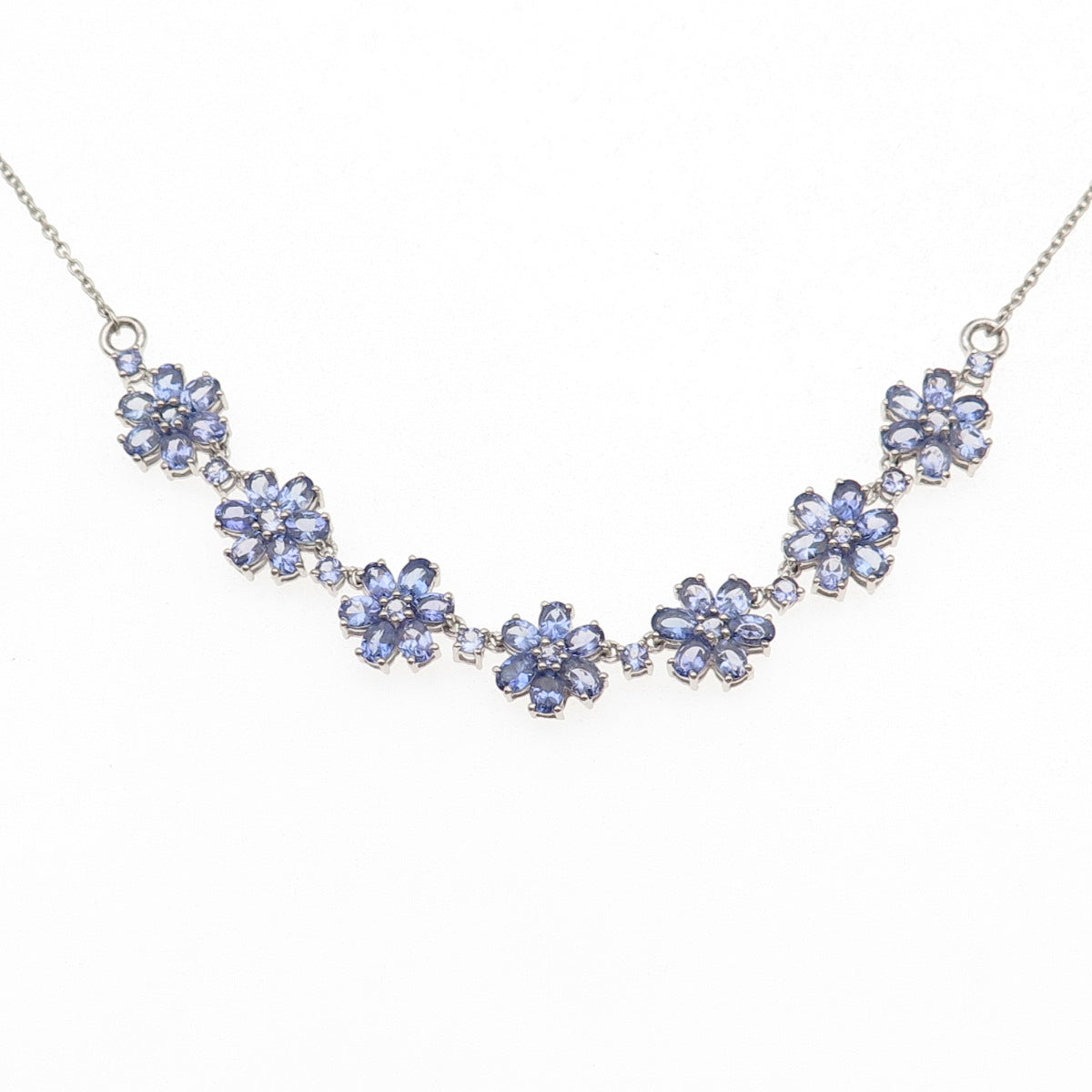 Chuck Clemency 925 Sterling Silver Real Tanzanite Floral Chain Necklace 18"