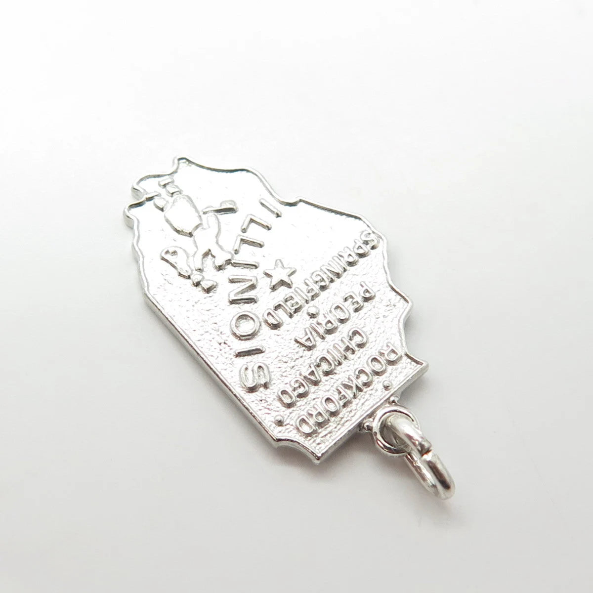 925 Sterling Silver Vintage Wells "Illinois" State Map Charm Pendant