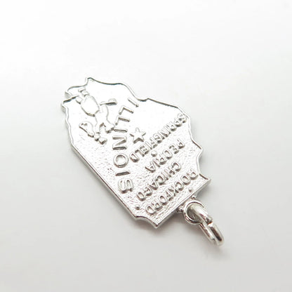 925 Sterling Silver Vintage Wells "Illinois" State Map Charm Pendant
