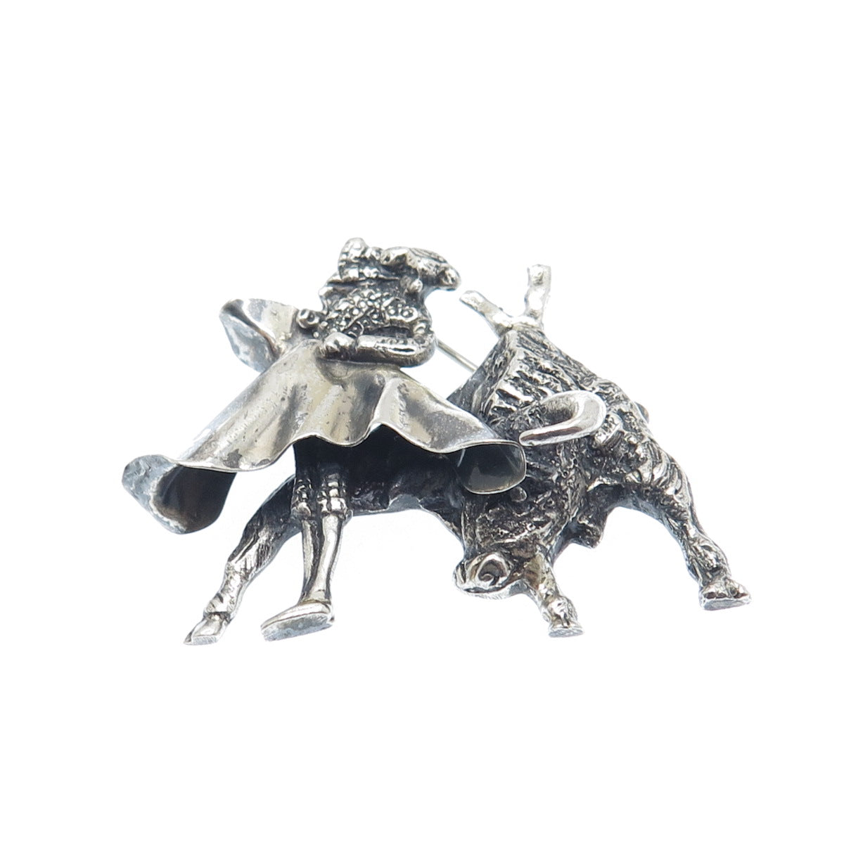 925 Sterling Silver Vintage Mexico Matador Bull Fighter Oxidized Pin Brooch