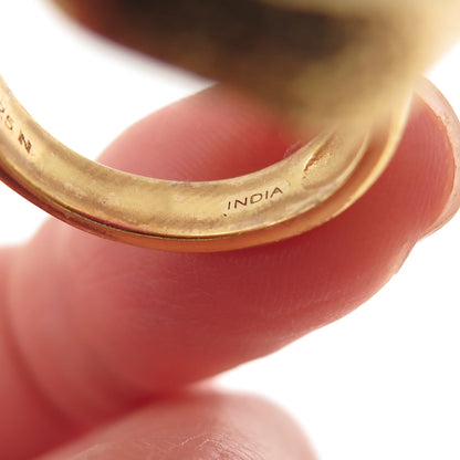 925 Sterling Silver Gold Plated Real Pink Quartz Modernist Ring Size 7.25