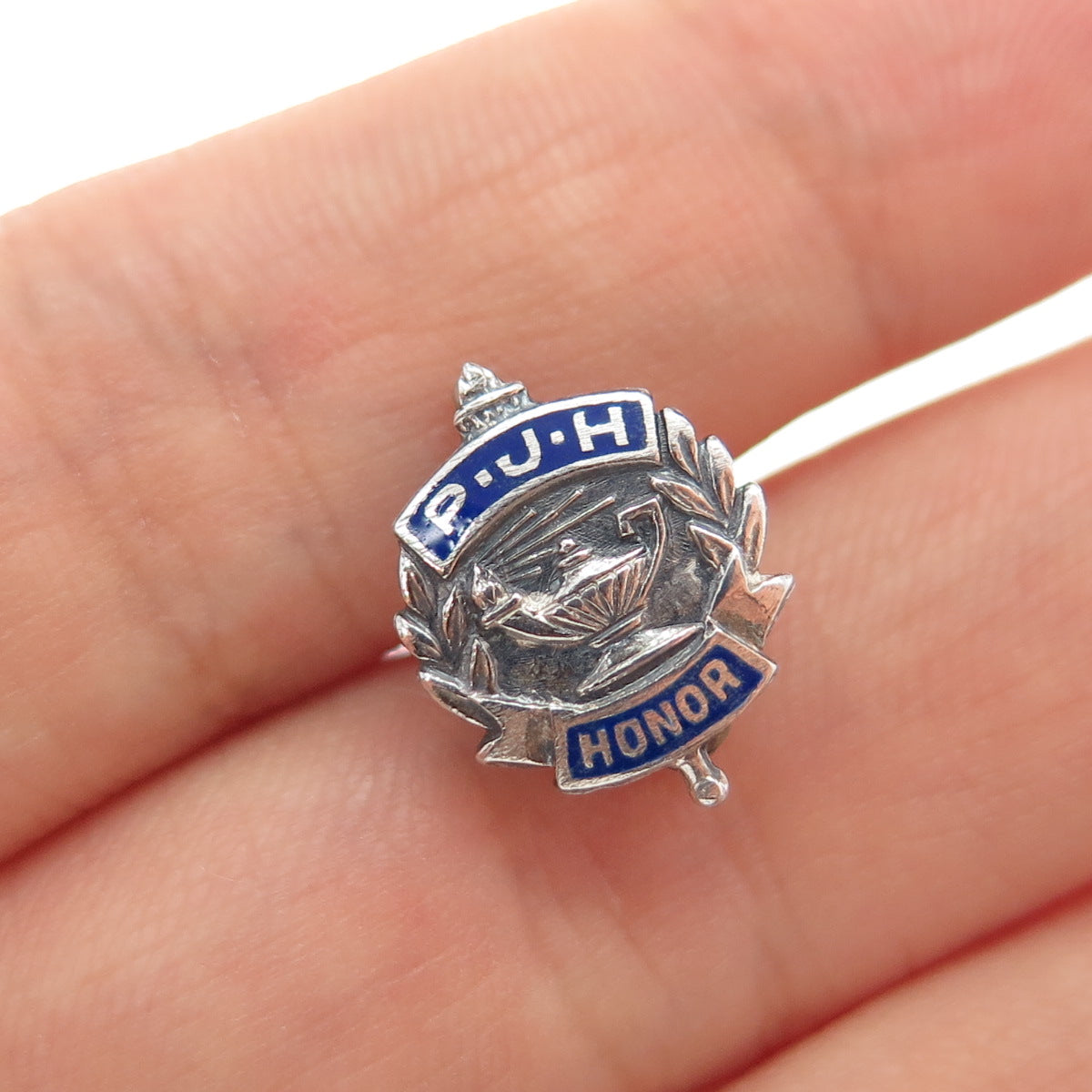 H.W. PETERS 925 Sterling Silver Vintage Enamel PJH Honor Society Pin Brooch