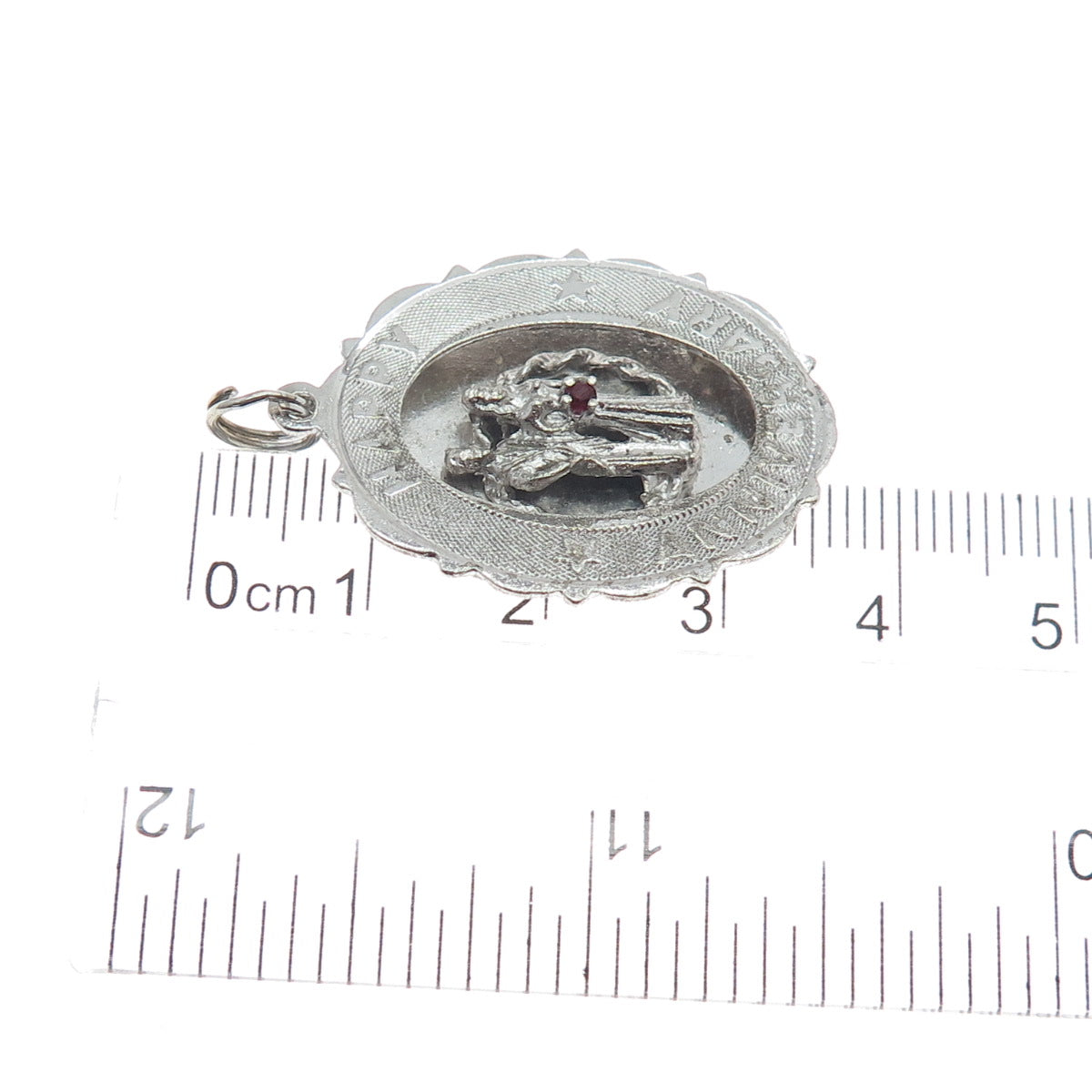 925 Sterling Silver Antique Rhinestone Engraved Happy Anniversary Charm Pendant