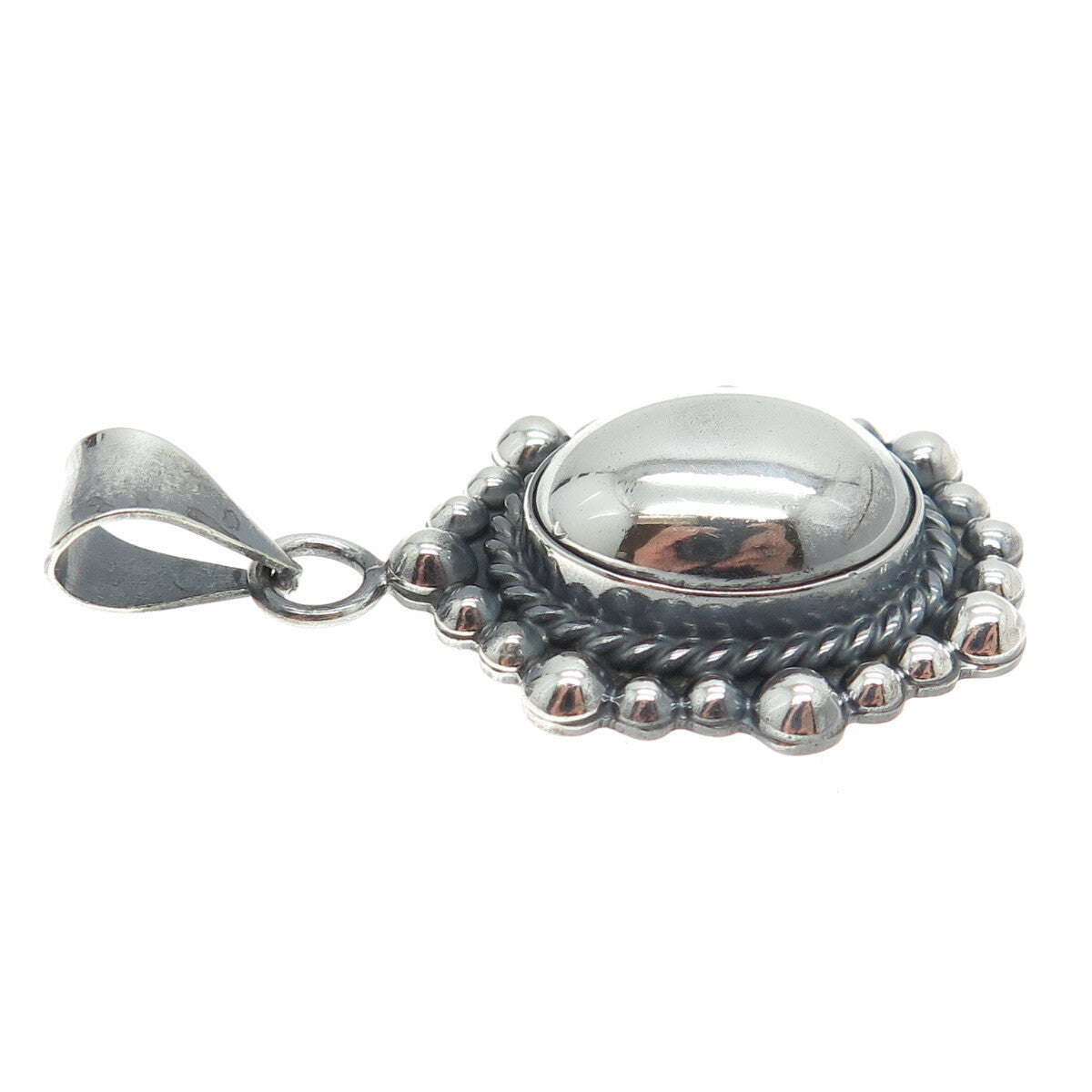 925 Sterling Silver Vintage Beaded Dome Pendant