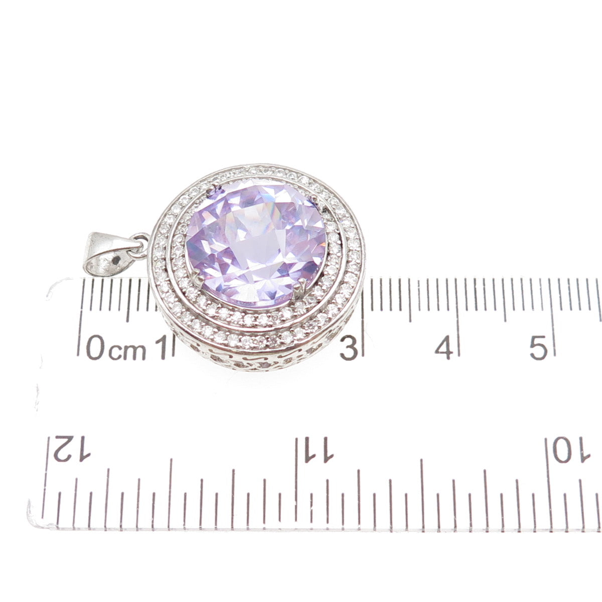 925 Sterling Silver Round-Cut Lavender & White C Z Charm Pendant