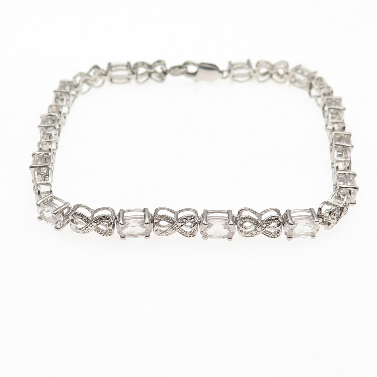 925 Sterling Silver Real Diamond Accent & White Topaz Infinity Bracelet 7.5"