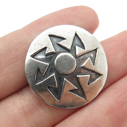 925 Sterling Silver Vintage Tribal Sun Oxidized Pin Brooch