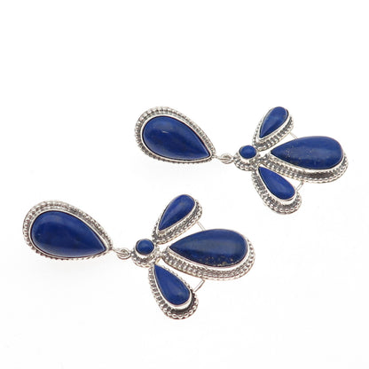 Jay King Desert Rose 925 Sterling Silver Vintage Real Lapis Modernist Earrings