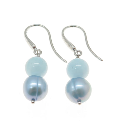 HAROLD TRUJILLO 925 Sterling Silver Real Pearl & Milky Aquamarine Earrings