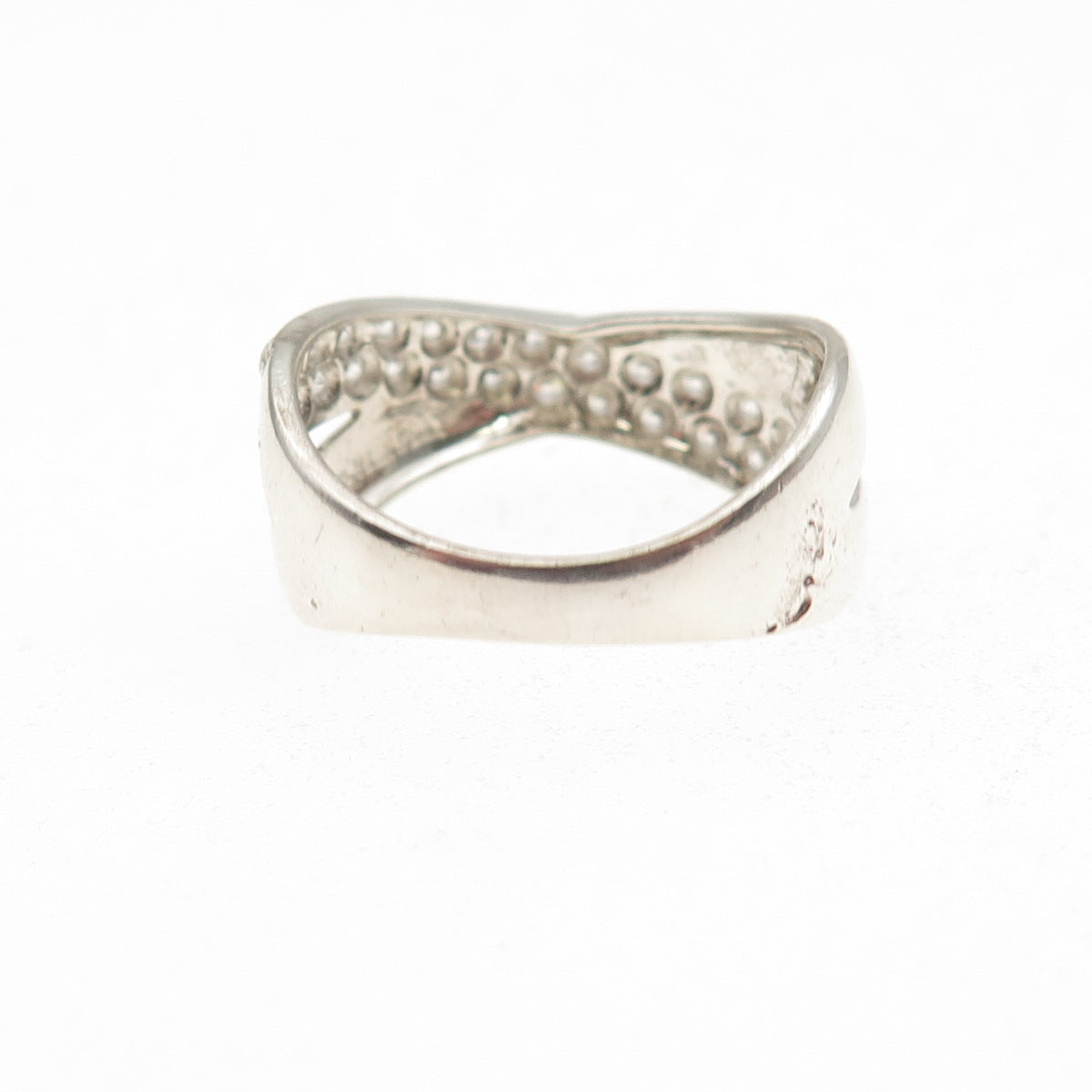 925 Sterling Silver Round-Cut C Z Crisscross Ring Size 8.25