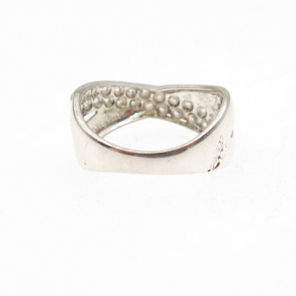 925 Sterling Silver Round-Cut C Z Crisscross Ring Size 8.25