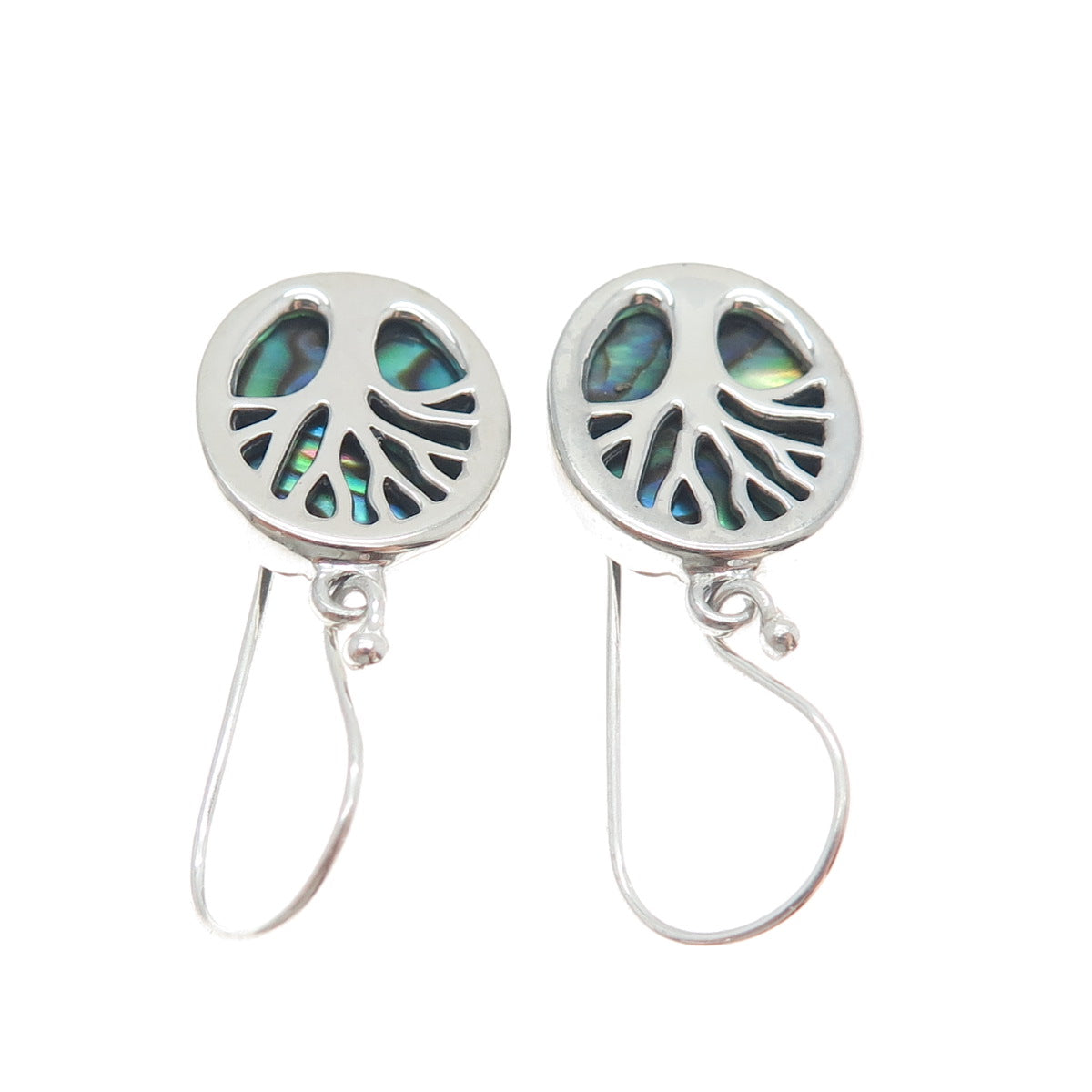 925 Sterling Silver Real Abalone Shell Tree of Life Dangle Earrings