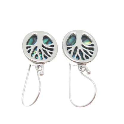 925 Sterling Silver Real Abalone Shell Tree of Life Dangle Earrings
