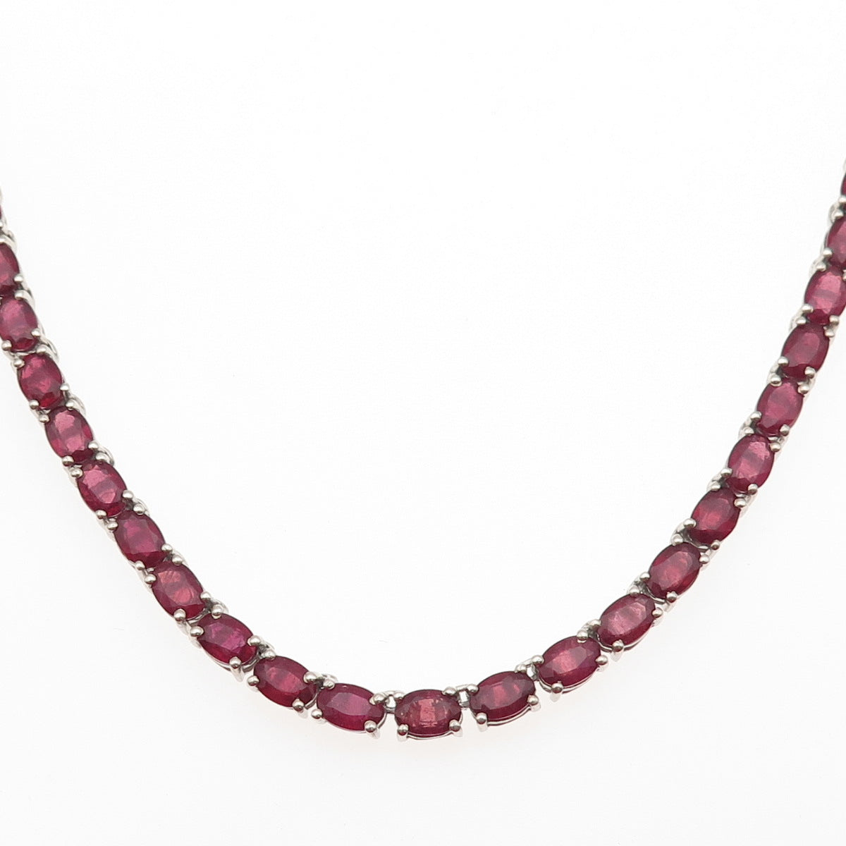 Chuck Clemency 925 Sterling Silver Real Ruby & White Topaz Chain Necklace 18"