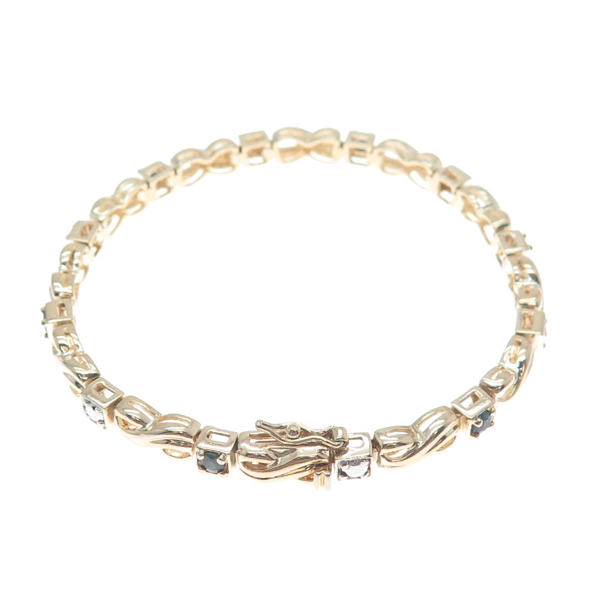 ROSS SIMONS Sterling Gold Plated Real Diamond & Sapphire Infinity Bracelet 7.25"