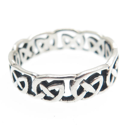 925 Sterling Silver Vintage Celtic Knot Oxidized Band Ring Size 10.5