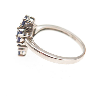 Chuck Clemency 925 Sterling Silver Real Round-Cut Tanzanite Cross Ring Size 7.25