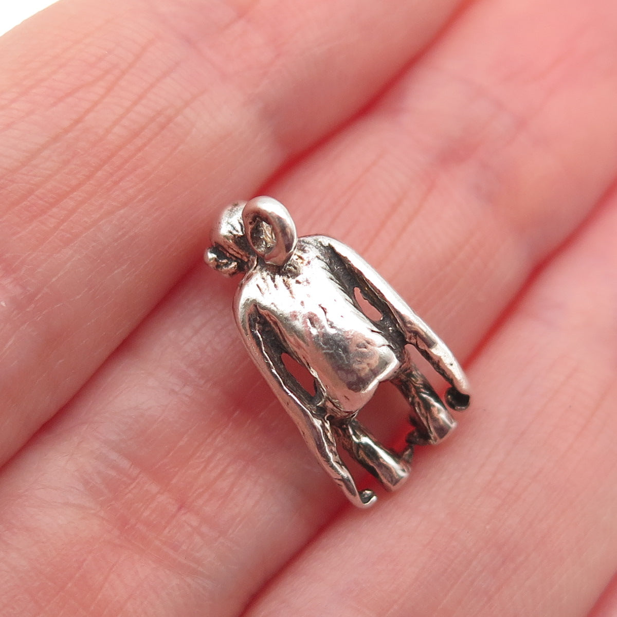 925 Sterling Silver Vintage Monkey Oxidized 3D Mini Charm Pendant