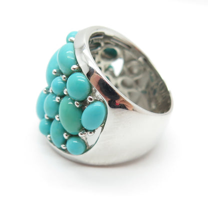 925 Sterling Silver Real Sleeping Beauty Turquoise Cluster Ring Size 5