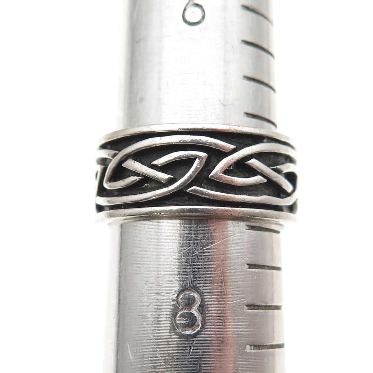 925 Sterling Silver Vintage Celtic Knot Oxidized Band Ring Size 7.5