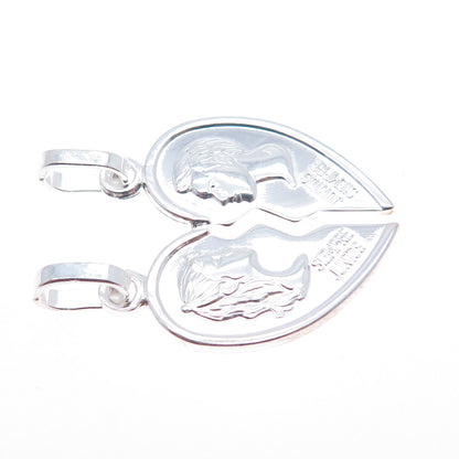 925 Sterling Silver Italy Always Together Broken Heart Charm Pendant