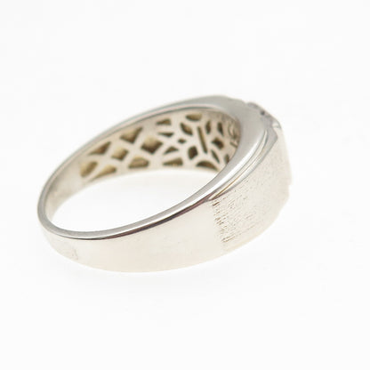 925 Sterling Silver Real Round-Cut Diamond Signet Ring Size 10.25