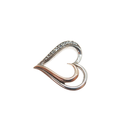 JANE SEYMOUR 925 Sterling Silver 10K Gold Real Diamond Heart Mini Slide Pendant