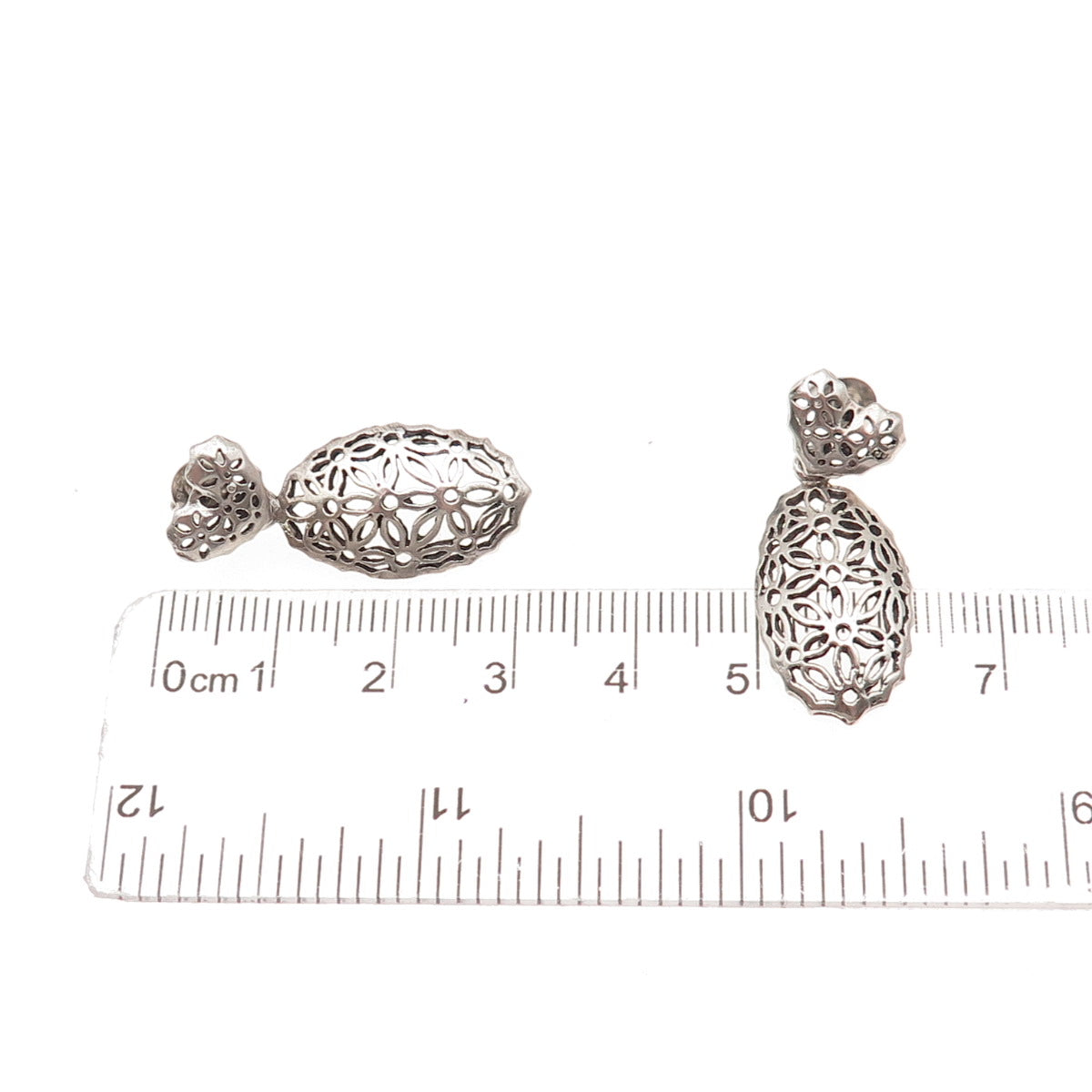 925 Sterling Silver Vintage Floral Ornate Oxidized Dangle Earrings