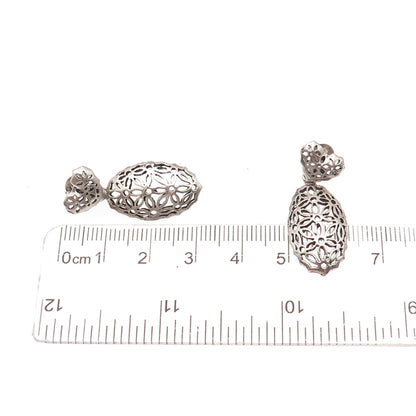 925 Sterling Silver Vintage Floral Ornate Oxidized Dangle Earrings