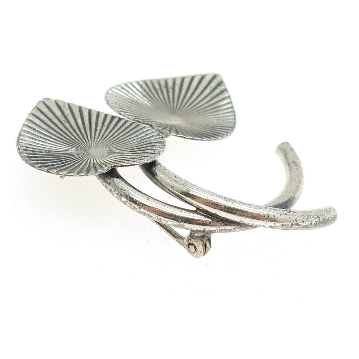 BEAU 925 Sterling Silver Antique Art Deco Striped Leaf Pin Brooch