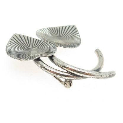 BEAU 925 Sterling Silver Antique Art Deco Striped Leaf Pin Brooch