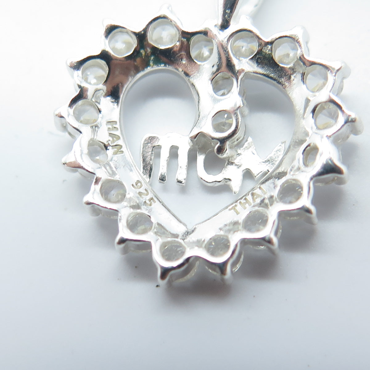 HAN 925 Sterling Silver C Z "Mom" Heart Love Pendant