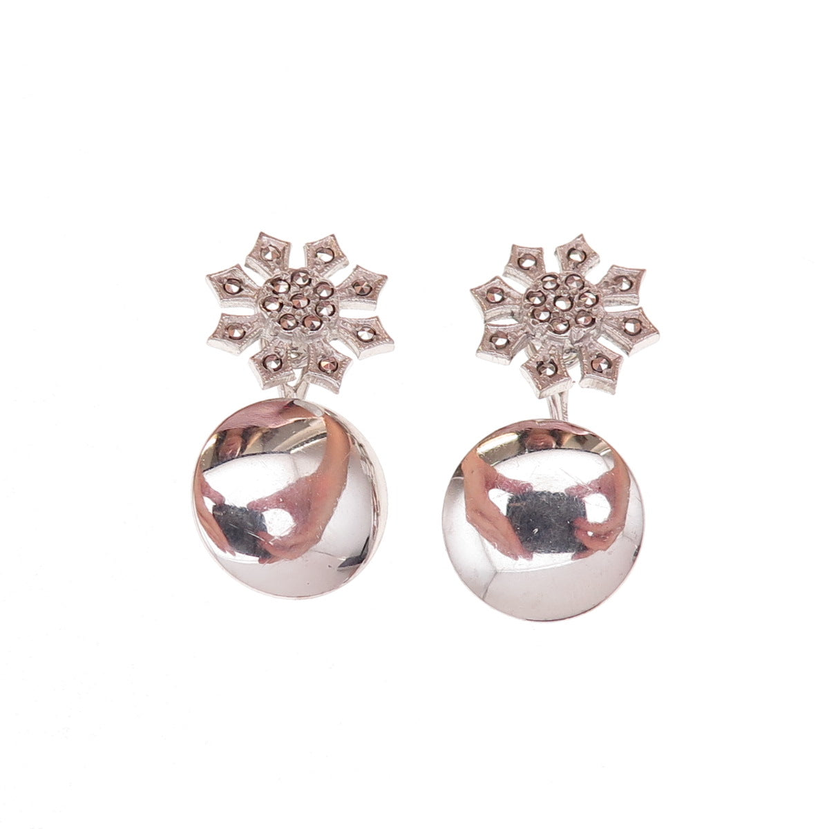 925 Sterling Silver Antique Art Deco Real Marcasite Floral Cufflinks
