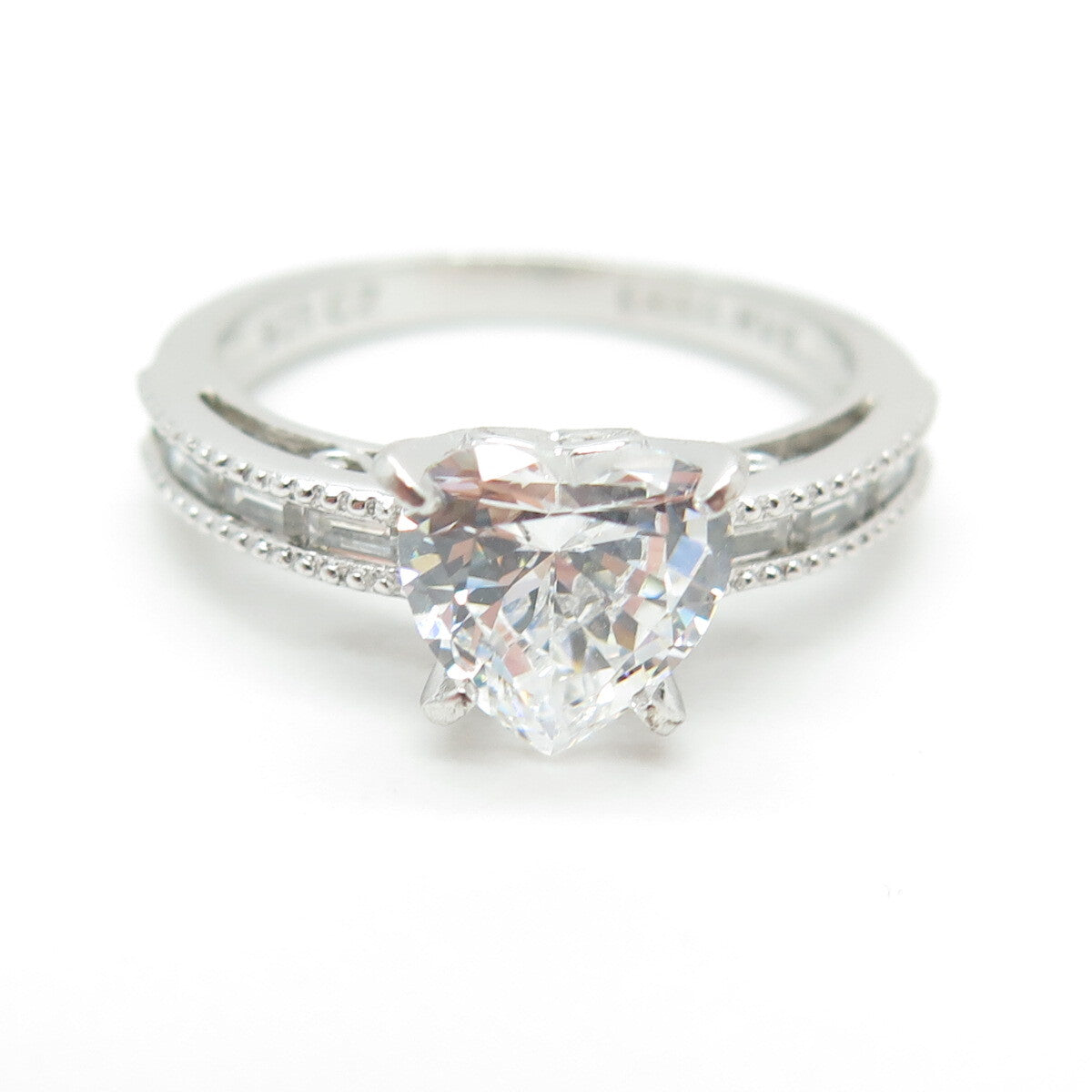 925 Sterling Silver Heart & Baguette-Cut C Z Promise Ring Size 8