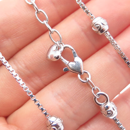 DASAN 925 Sterling Real Diamond Heart Bead By The Yard Box Chain Necklace 18-20"