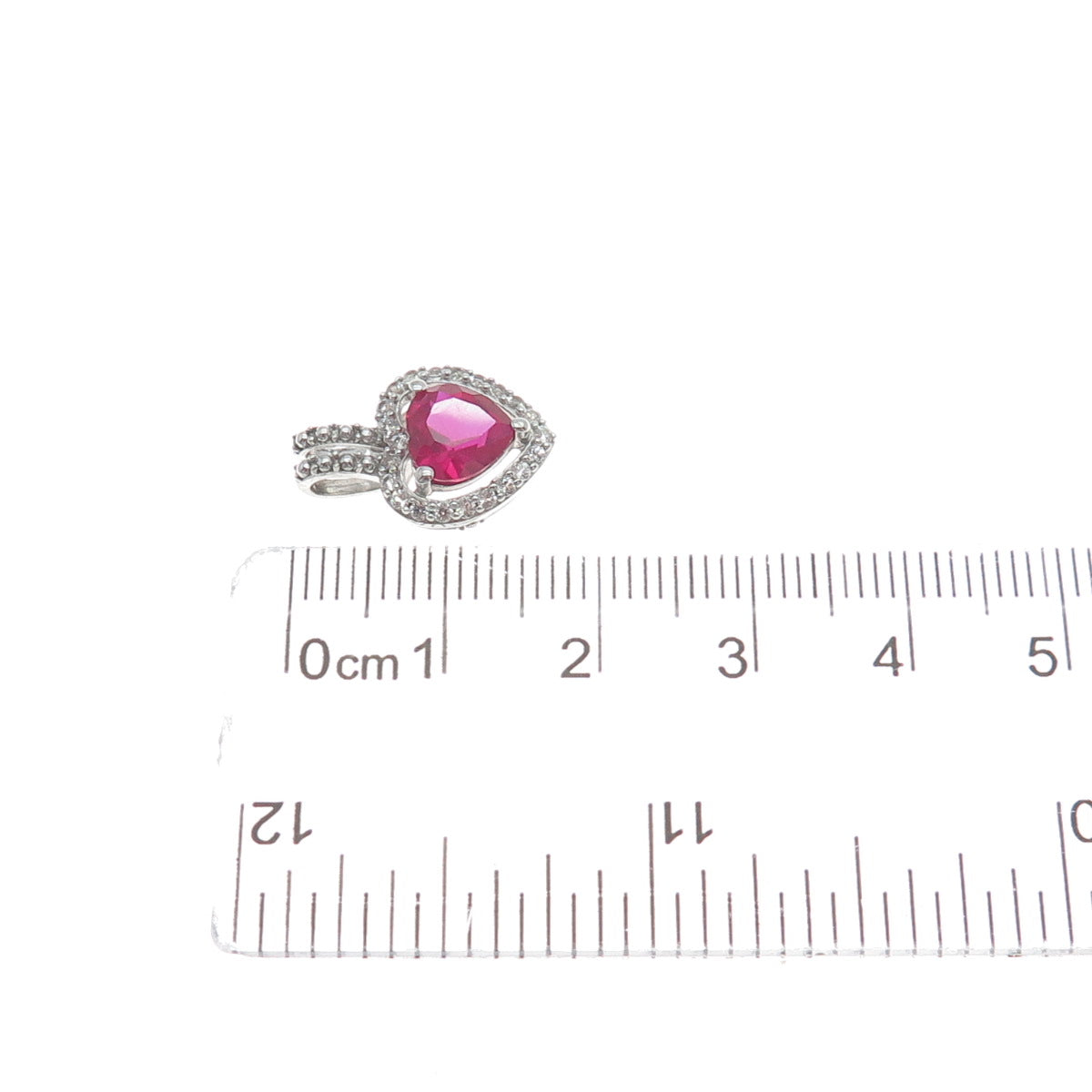 925 Sterling Silver Real White Topaz Gem & Heart-Cut Lab-Created Ruby Pendant