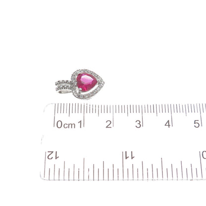 925 Sterling Silver Real White Topaz Gem & Heart-Cut Lab-Created Ruby Pendant