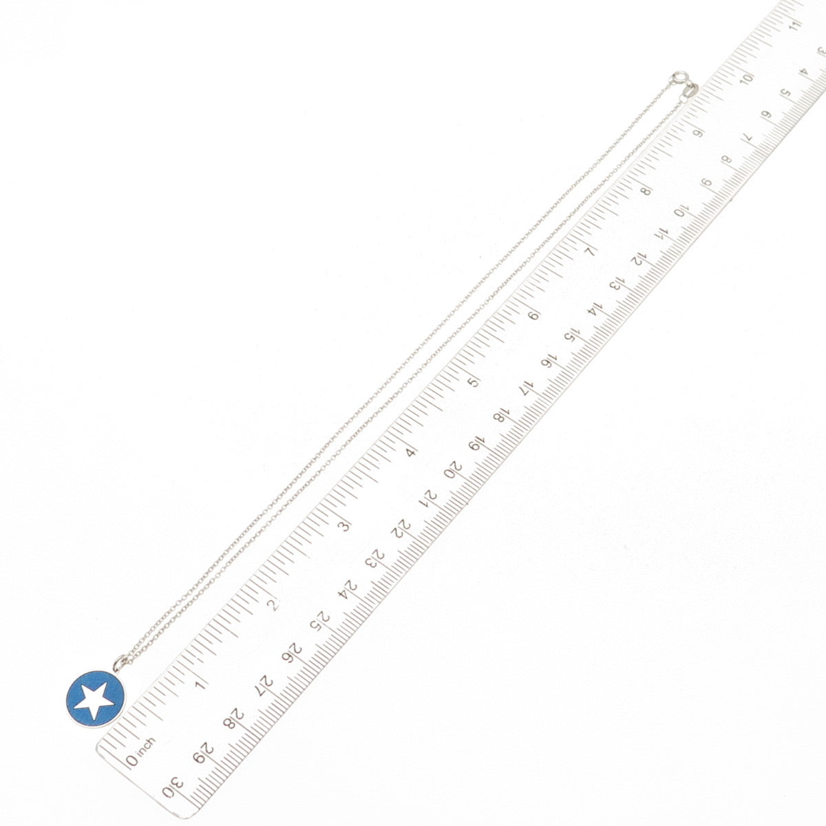 925 Sterling Silver Blue Enamel Star Round Tag Cable Chain Necklace 18"