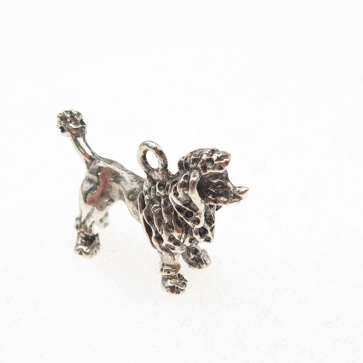 925 Sterling Silver Vintage Poodle Dog Oxidized 3D Charm Pendant