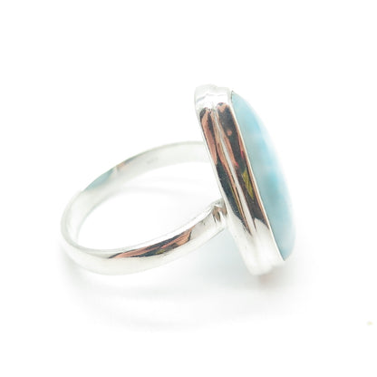 925 Sterling Silver Vintage Real Larimar Modernist Ring Size 8.25