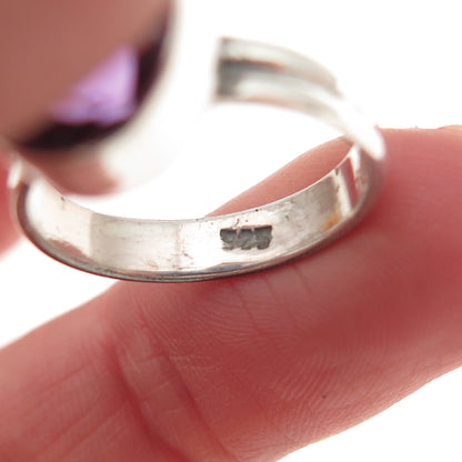 925 Sterling Silver Vintage Real Oval-Cut Amethyst Oxidized Ring Size 6