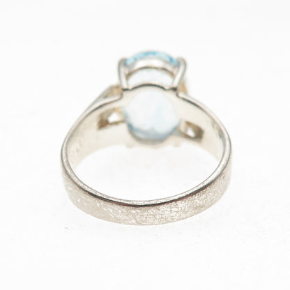 925 Sterling Silver Vintage Real Oval-Cut Blue Topaz Ring Size 7.25