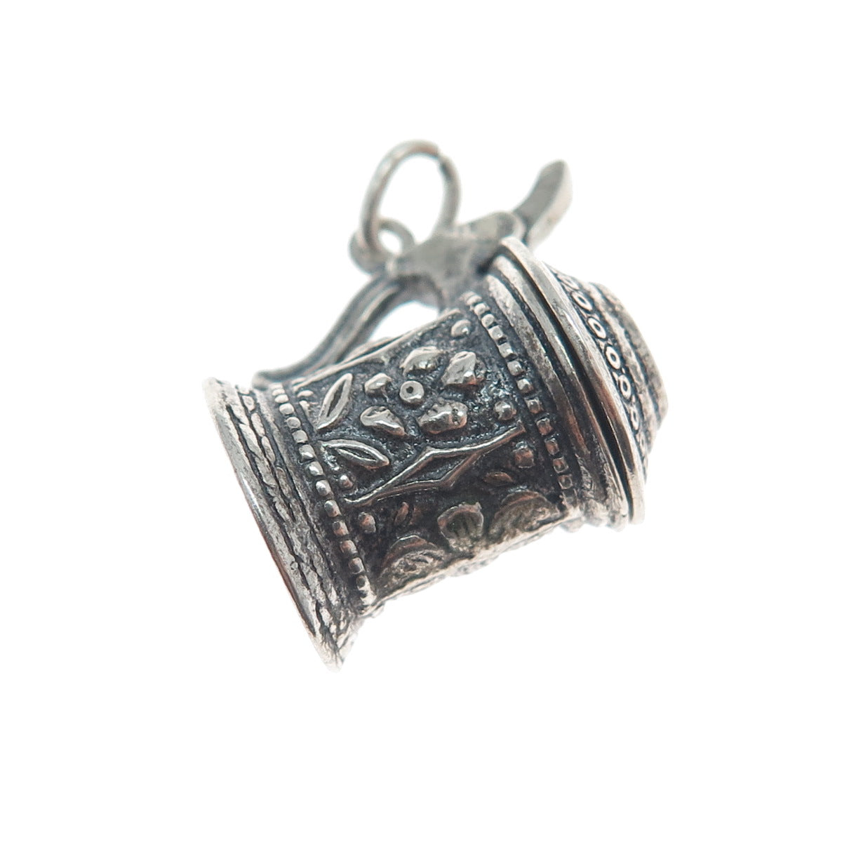 800 Silver Antique Art Deco Beer Stein Locket Minimalist 3D Charm Pendant
