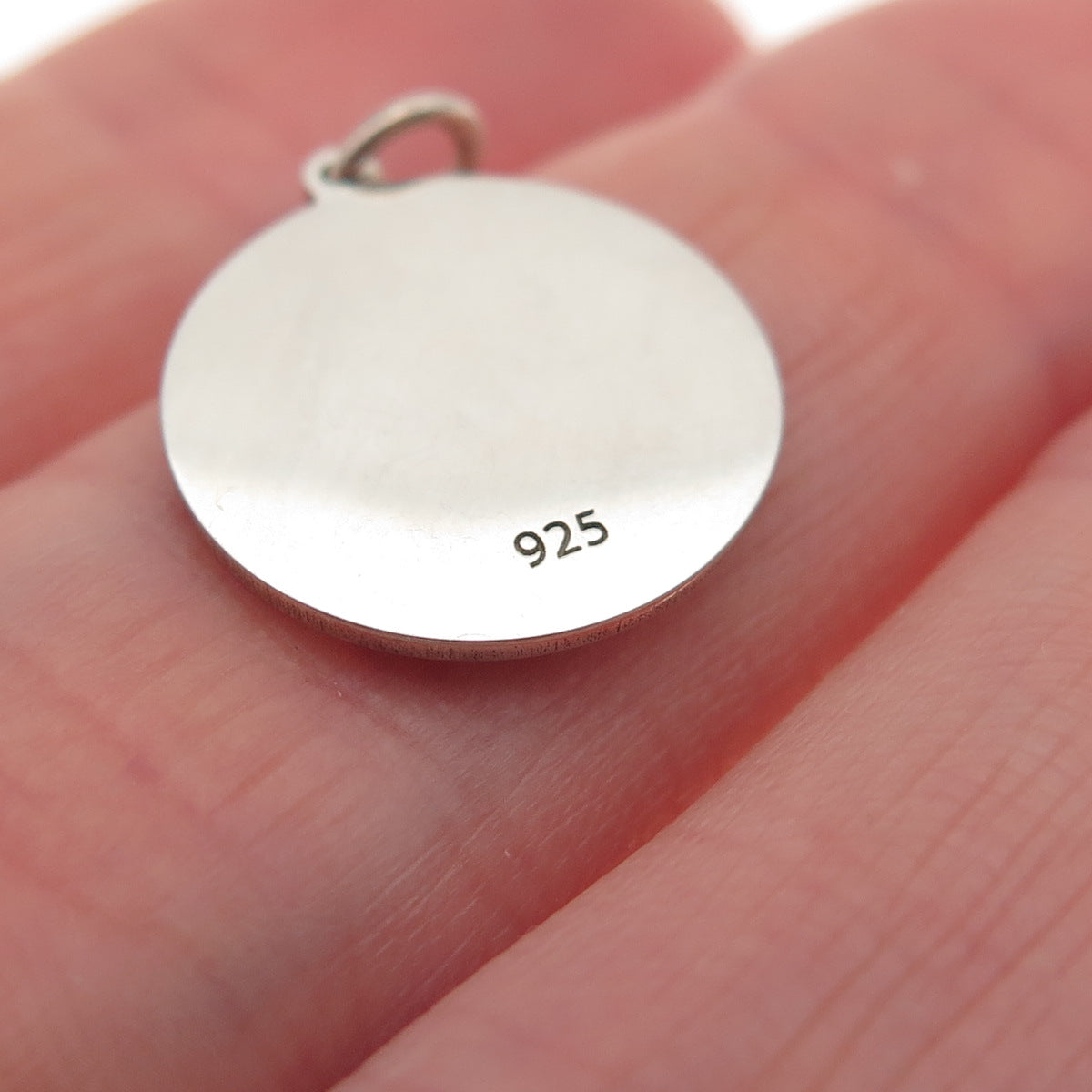 925 Sterling Silver Pink Enamel Skull Round Tag Mini Charm Pendant