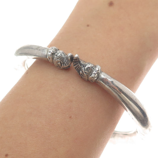 925 Sterling Silver Vintage Crescent Modernist Bangle Bracelet 7.75"