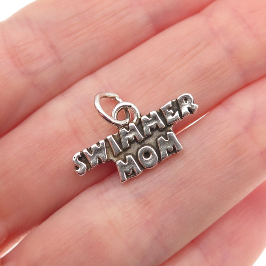 Sundancer 925 Sterling Silver Vintage Swimmer Mom Oxidized Mini Charm Pendant