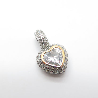 PRIME ART JEWEL 18K GP & Sterling Silver White C Z Heart Charm Pendant