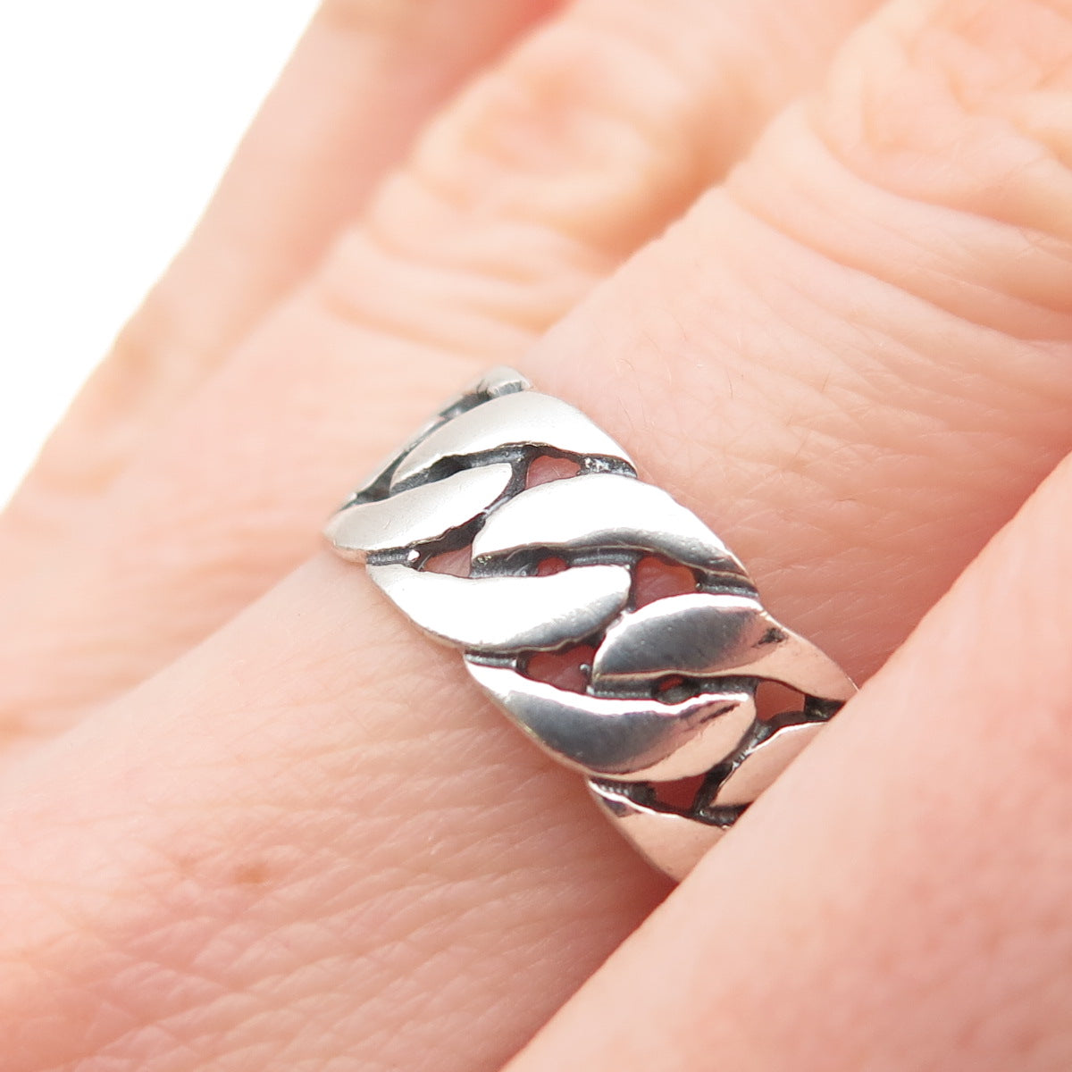925 Sterling Silver Vintage Cuban Link Oxidized Band Ring Size 7.75