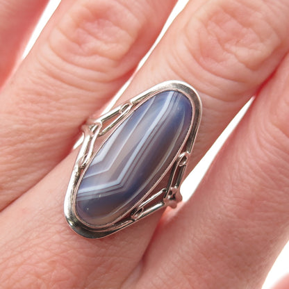 925 Sterling Silver Vintage Real Lace Agate Oxidized Ring Size 6.25