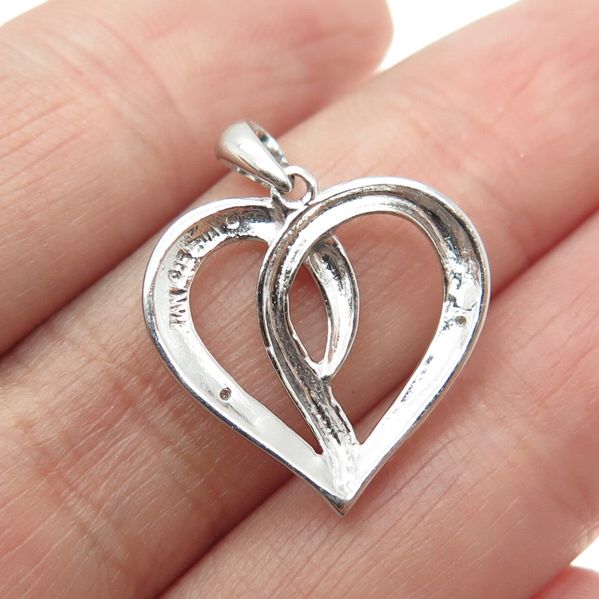 HAN 925 Sterling Silver Real Round-Cut Diamond Accent Interlocked Heart Pendant